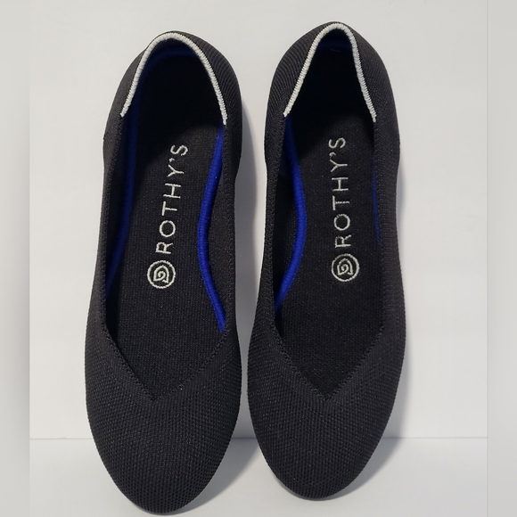 Rothy's The Flat Black Round Toe White Halo Slip on Shoes Retired Size 7.5 - Picture 2 of 12